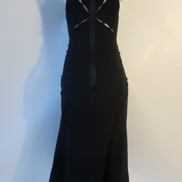 Womens Cinq a Sept Black Satin Striped & Button Details Maxi Dress 6 - Picture 8 of 12